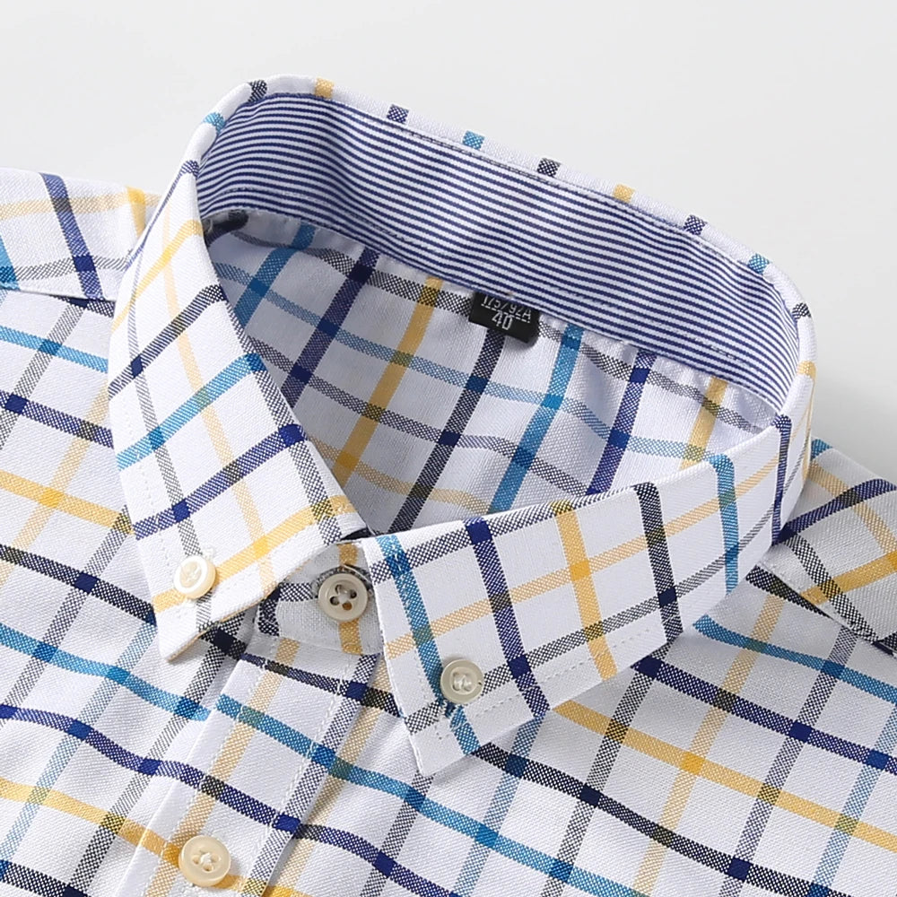 Camicia Da Uomo Oxford Abbottonata Maniche Lunghe In Cotone Al 100 Percento Con Tasca A Quadri Piccoli Stile Casual