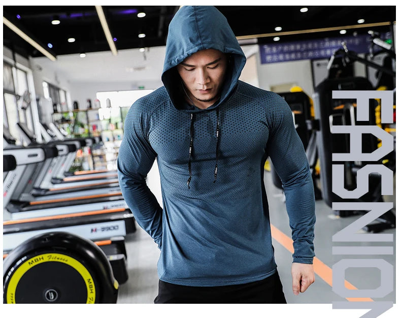 Tuta fitness da uomo Corsa sportiva Felpa con cappuccio Pantaloni da palestra Camicie da allenamento all'aperto con cappuccio Top Abbigliamento Felpa da allenamento muscolare