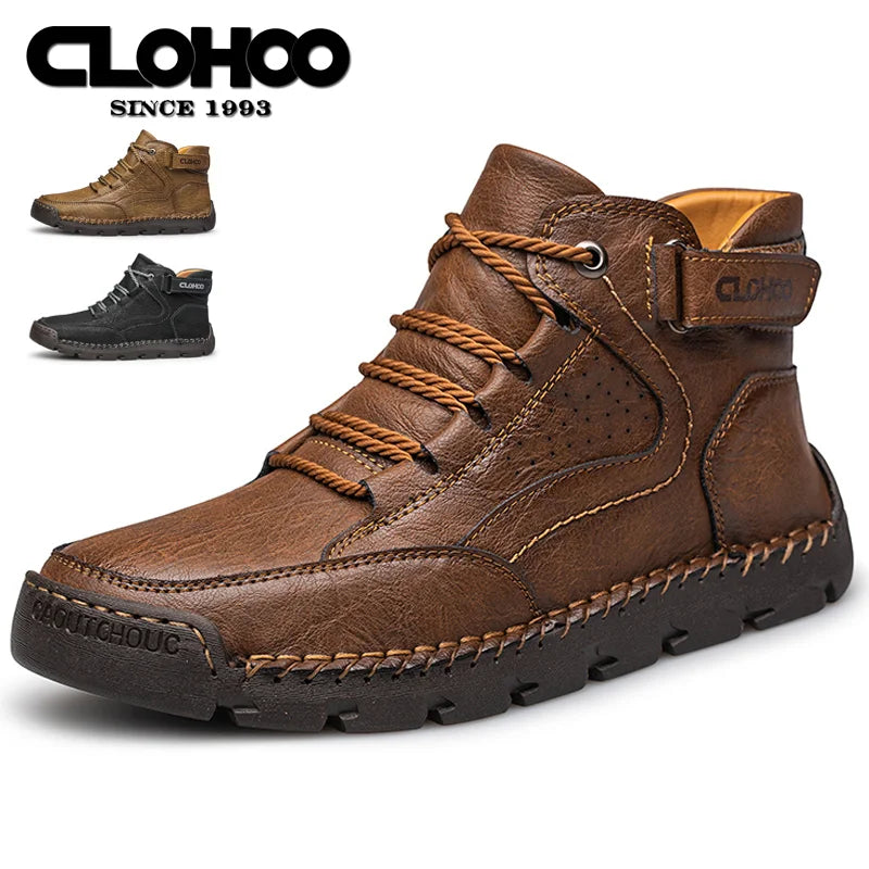 CLOHOO Stivali Alti Da Uomo In Pelle Cuciti A Mano Da Trekking Edizione Speciale