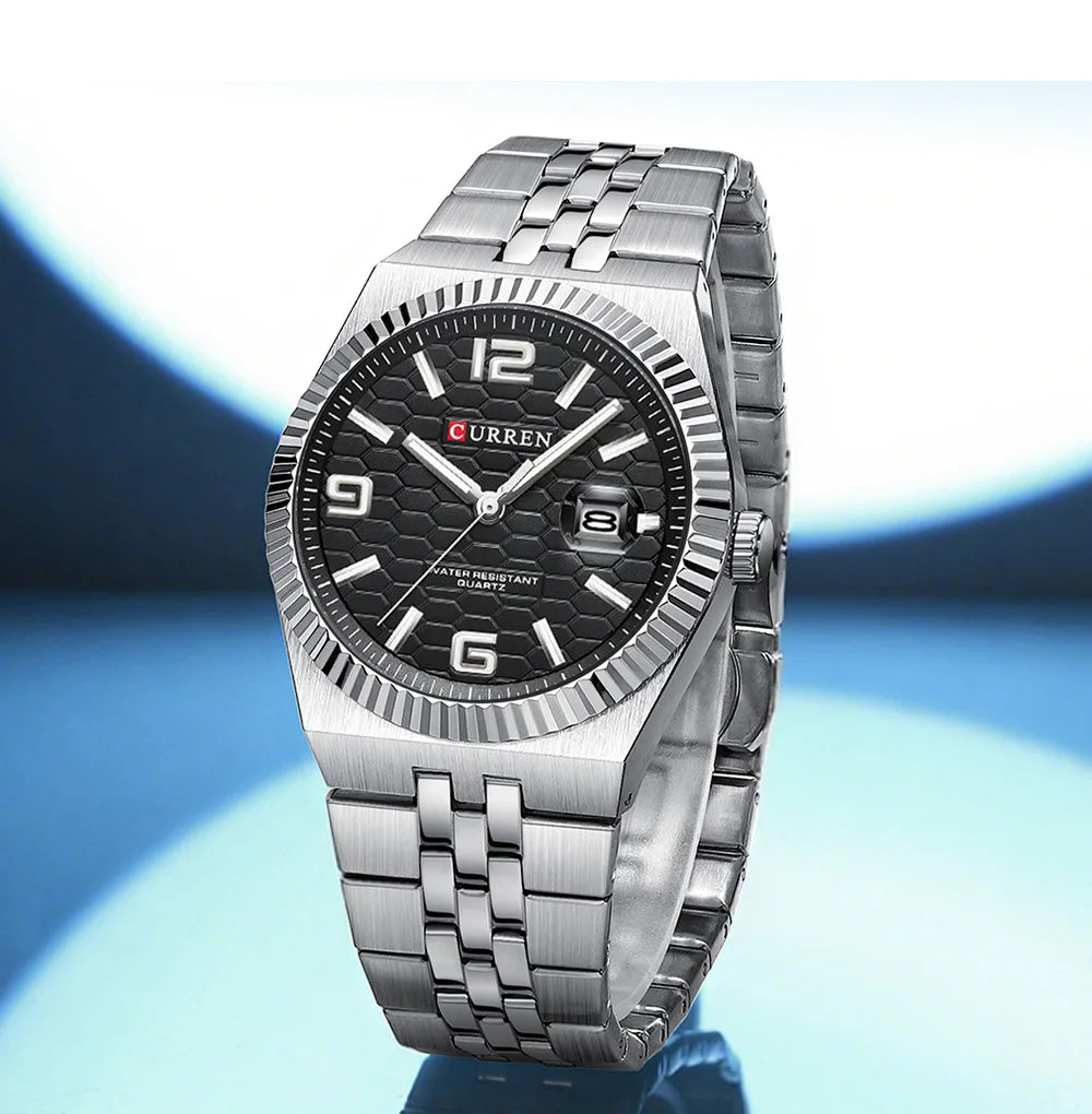 Curren Orologio Quarzo Nero Classico Con Lancette Luminose Data Automatica Cinturino In Acciaio Inox Uomo