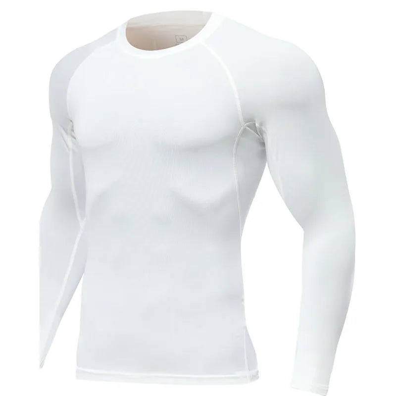 T-shirt da uomo slim a maniche lunghe T-shirt sportiva da palestra T-shirt da compressione fitness da corsa Maglia da calcio da jogging all'aperto attillata rapida