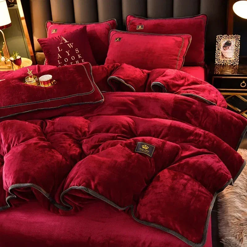 Set Di Biancheria Da Letto In Pile Di Latte Ultra Spesso Queen Size Copripiumino Invernale Caldo Di Fascia Alta