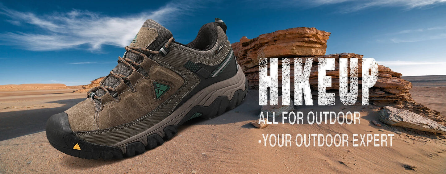 Hikeup Scarpe Trekking Uomo Pelle Alta Qualità Durevoli Esterni Suola Gomma Impermeabile
