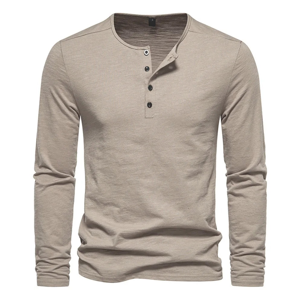Maglietta Da Uomo A Maniche Lunghe In Cotone Slim Fit Con Bottoni E Collo Casual Accogliente
