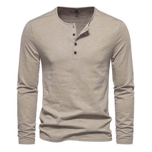 Maglietta Da Uomo A Maniche Lunghe In Cotone Slim Fit Con Bottoni E Collo Casual Accogliente