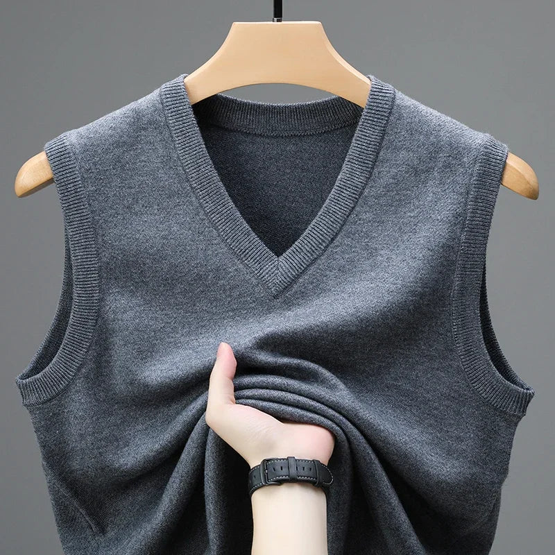 Gilet da Uomo Senza Maniche in Lana Cashmere Lavorato a Maglia Tinta Unita Autunno Primavera Alta Qualità