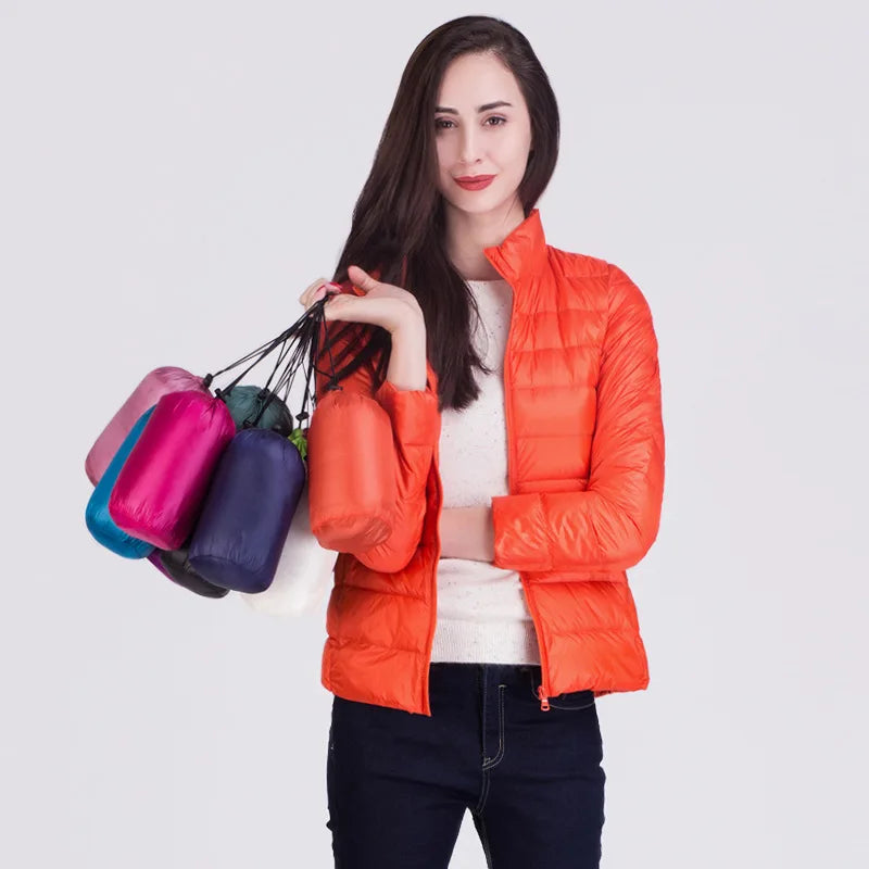 Cappotto Imbottito Femminile Ultraleggero Ripiegabile Collo Alla Coreana Slim Fit Da Ufficio 2023 Nuovi Arrivi