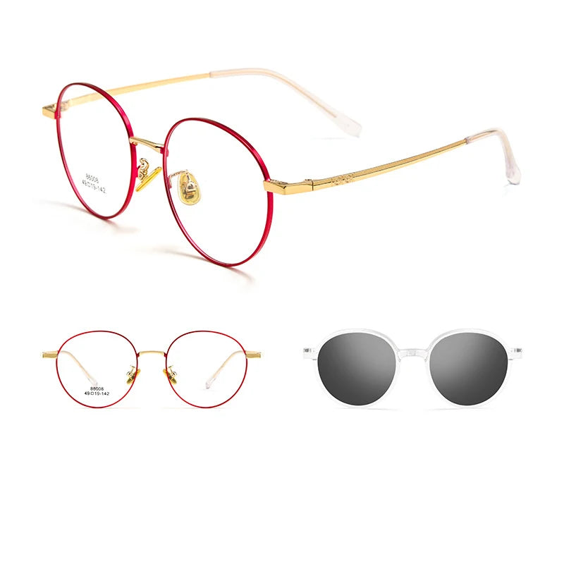 Occhiali Da Sole Polarizzati Da Donna Con Clip In Titanio Montatura Rotonda Femminile