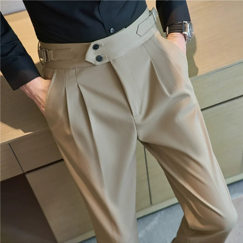 Pantaloni Formali Da Uomo Vita Alta Solidi Autunnali Cammello Slim Fit Abito Casual 2025 Hommes