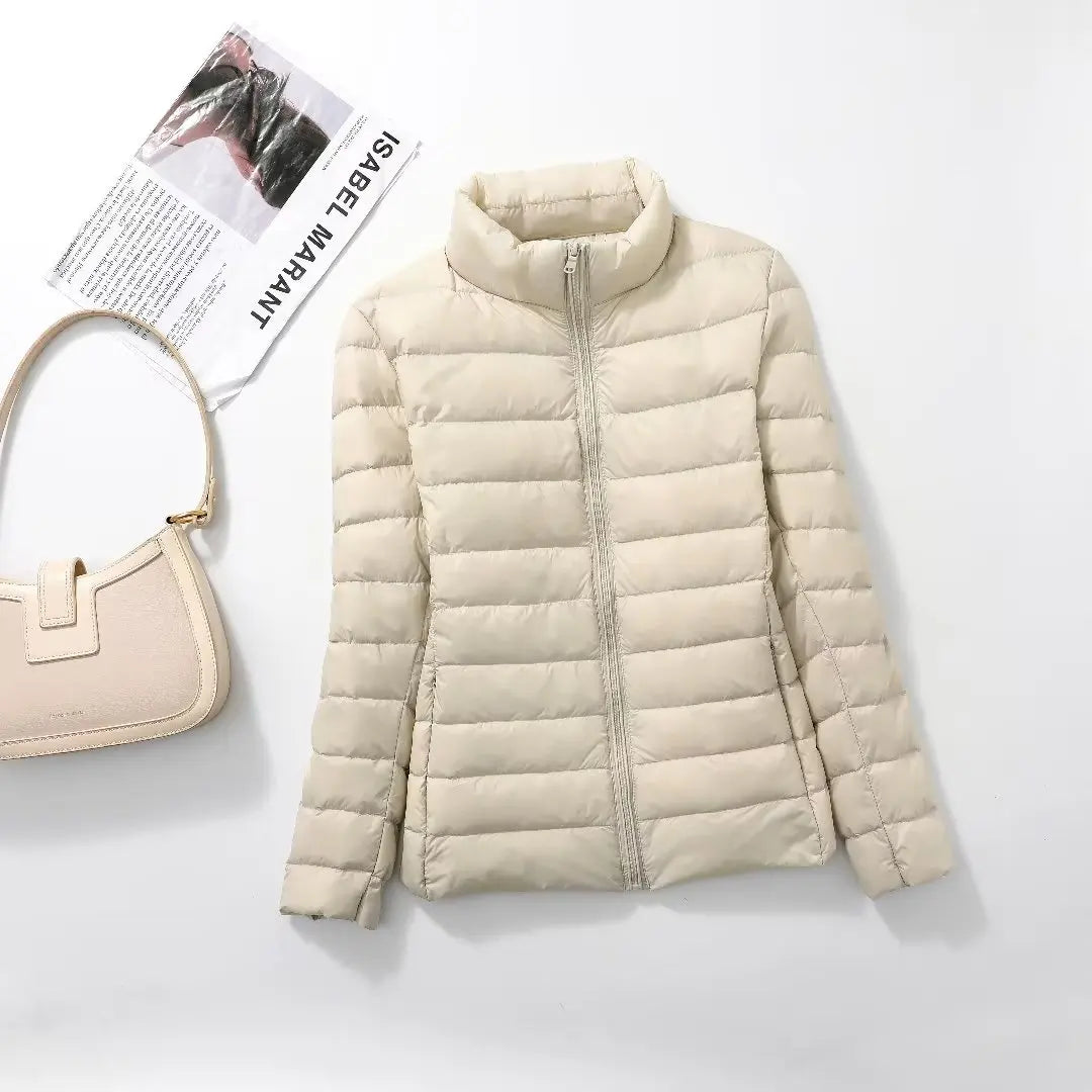 Cappotto Imbottito Femminile Ultraleggero Ripiegabile Collo Alla Coreana Slim Fit Da Ufficio 2023 Nuovi Arrivi