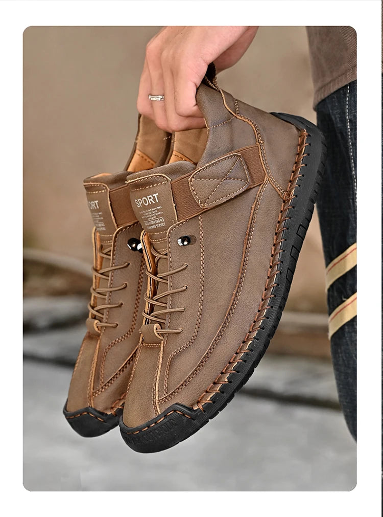 Stivali Da Uomo Primavera Autunno In Pelle Cuciti A Mano Lusso Retro In Stile Britannico Taglie Forti