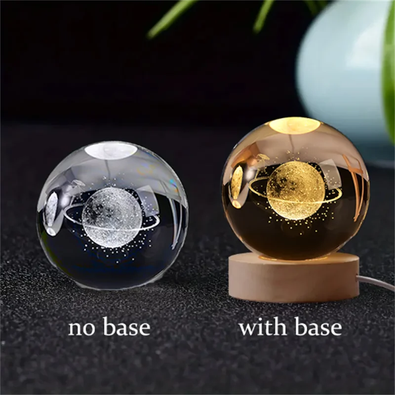 Sfera Di Cristallo 6 Cm Luce Notturna Pianeta Inciso Laser Regalo Di Compleanno Decorazione Desktop Con Base USB Legno