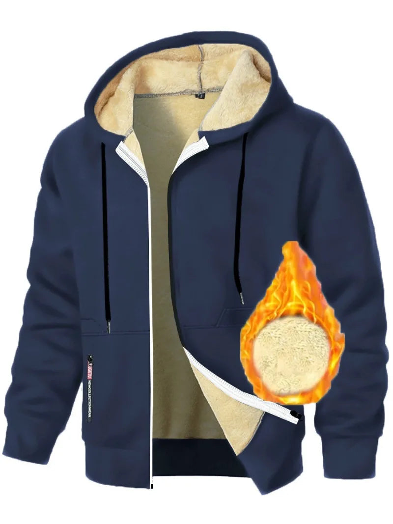 Felpa Con Cappuccio In Pile Pesante Foderata In Sherpa Con Cerniera Giacca Streetwear Calda Per Uomo
