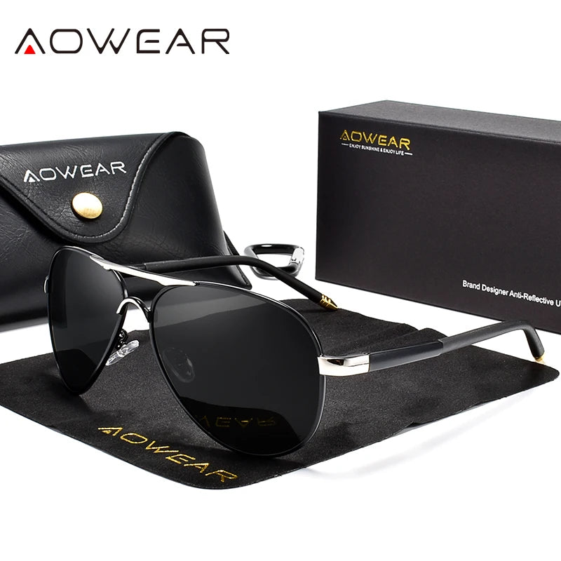 Occhiali Da Sole Da Aviazione Uomo Polarizzati A Specchio HD UV400 Aowear Da Pilota