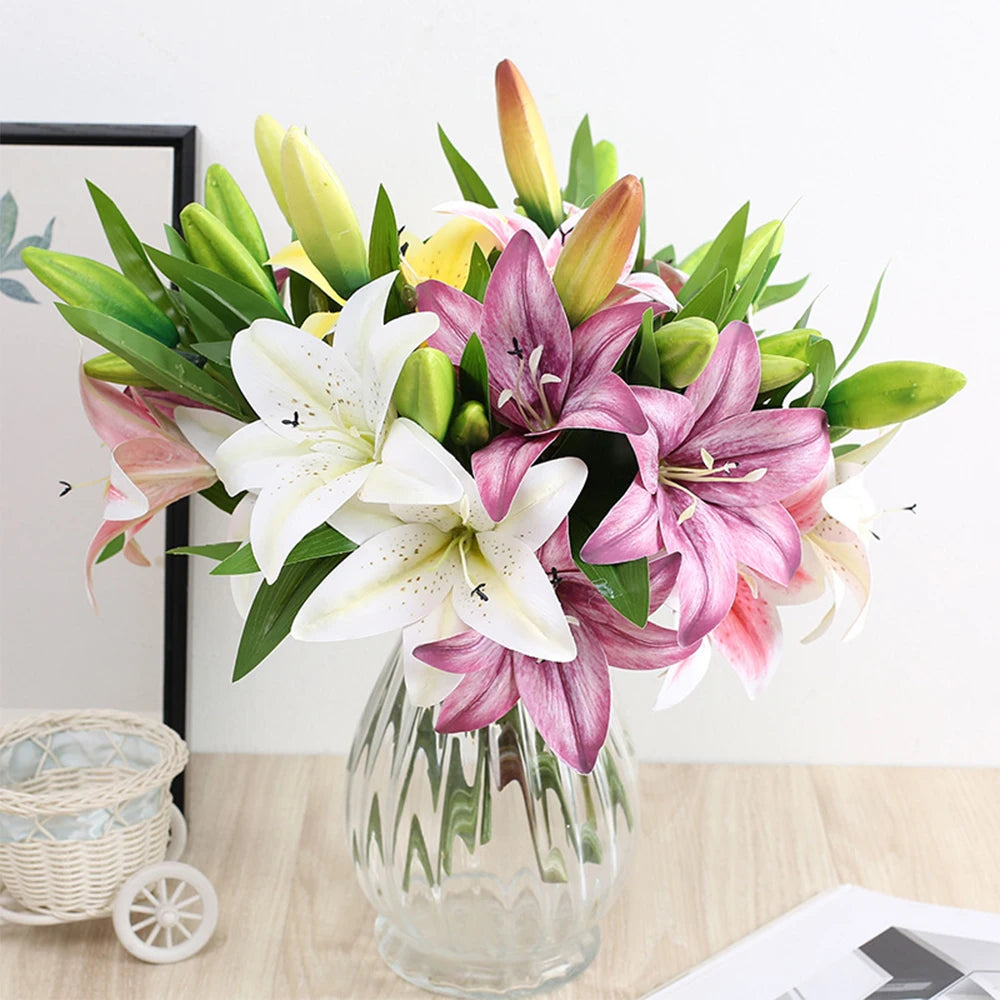 Fiori Artificiali Con Ramo Di Giglio Con Stampa 3D Dall Aspetto Reale Fiori Finti Bianchi Per Decorazione Giardino Nozze