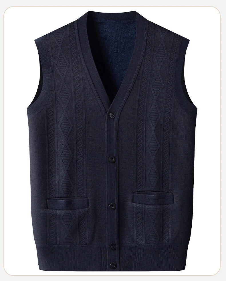 Gilet Maglione Da Uomo Con Scollo A V Senza Maniche Lavorato A Maglia Tinta Unita Con Motivo A Rombi