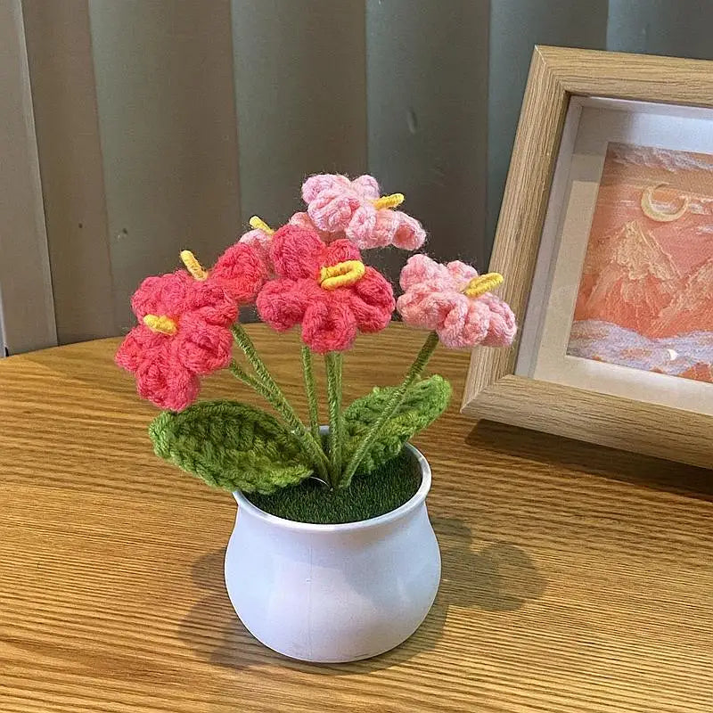 Fiore In Vaso Fai Da Te Rosa Mini Tessuti A Mano Per Scrivania Ufficio Decorazione Casa Filo Di Lana