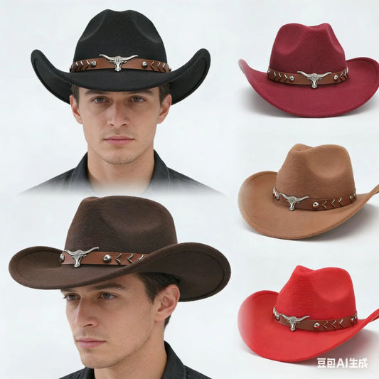 Cappello Da Cowboy Vintage Con Teschio Di Toro Longhorn In Feltro Stile Western Unisex Con Cintura A Rivetti