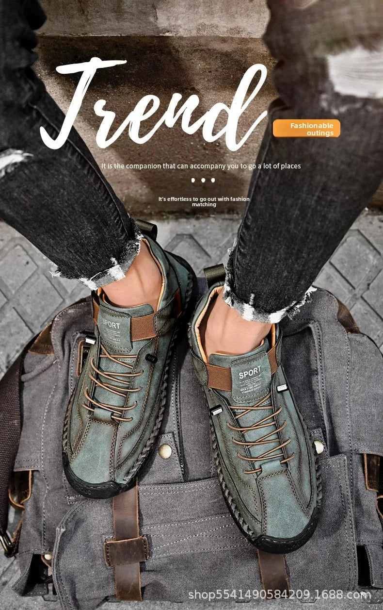 Scarpe Casual Da Uomo In Pelle Cucita A Mano Antiscivolo Con Fondo Grande E Fibbia Centrale