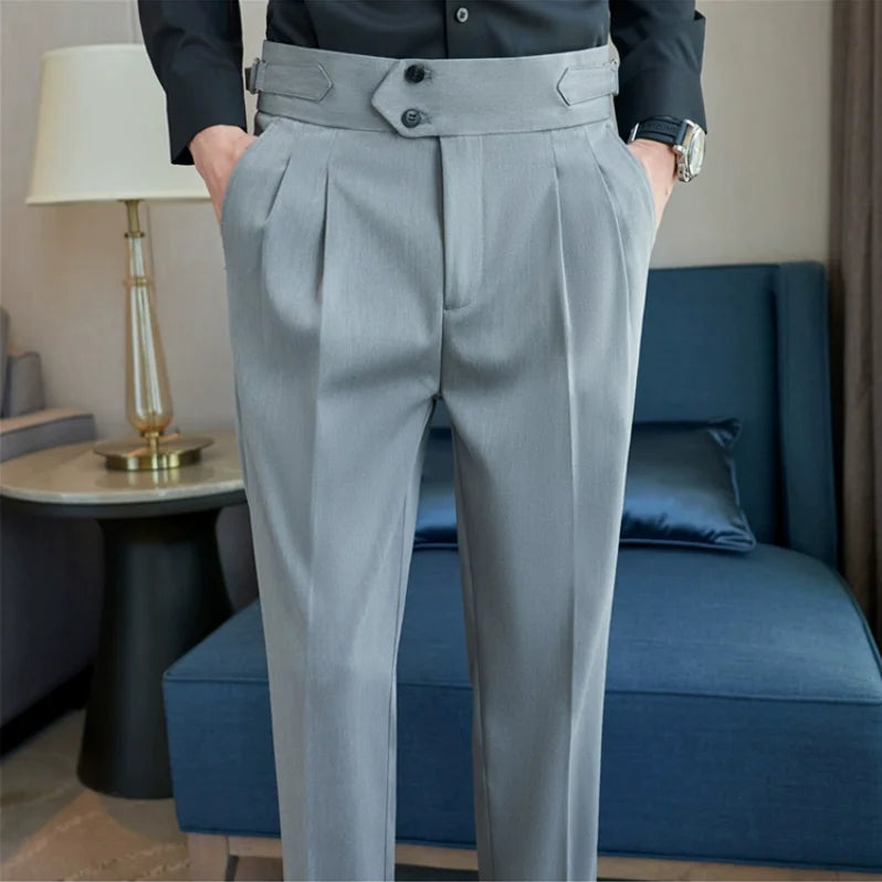 Pantaloni Formali Da Uomo Vita Alta Solidi Autunnali Cammello Slim Fit Abito Casual 2025 Hommes