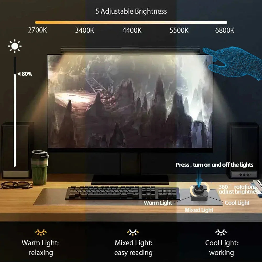 Barra Luminosa LED 44 Cm Per Monitor E Scrivania Con Atmosfera RGB Dimmerabile Ideale Per Studio E Lavoro