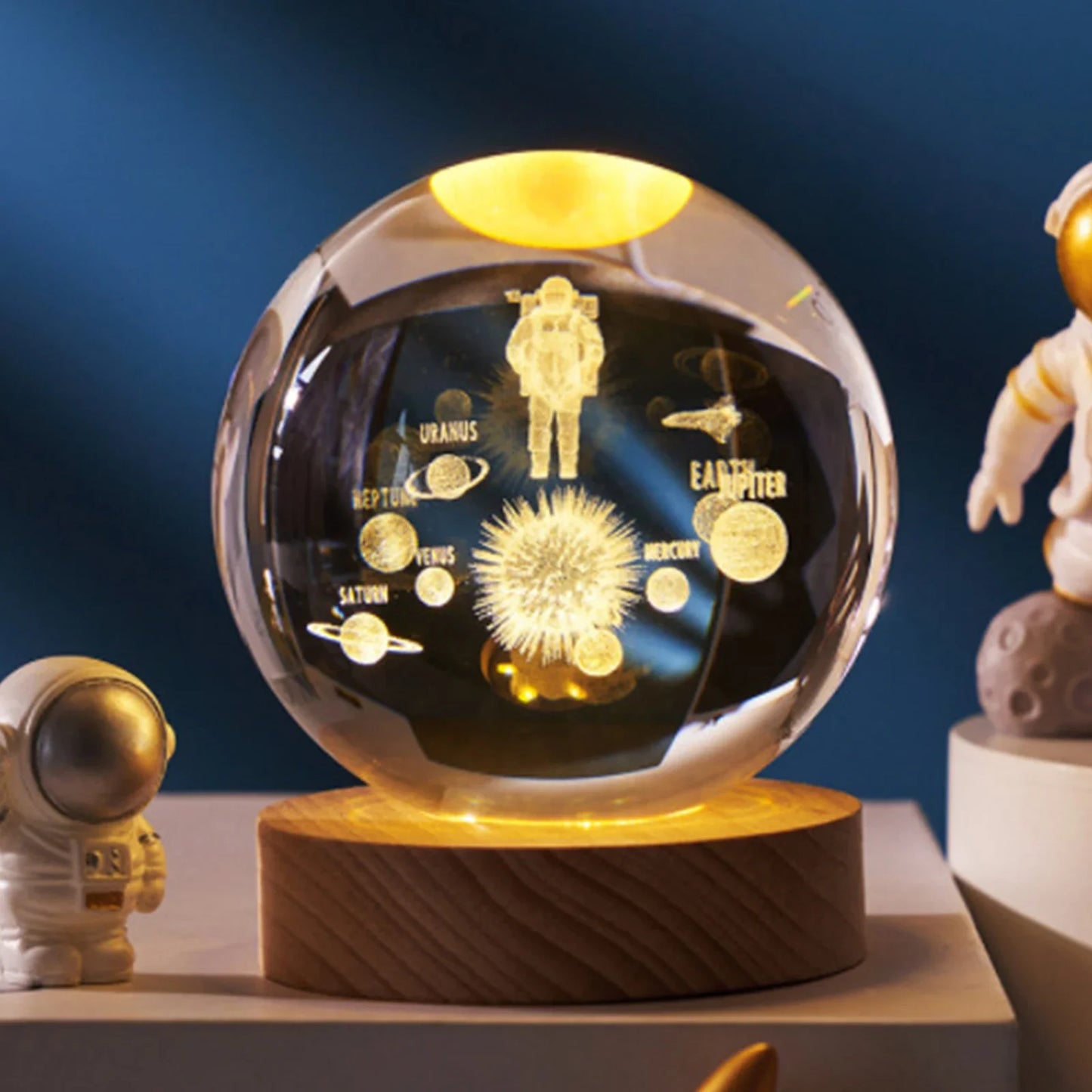 Luci Notturne Con Sfera Di Cristallo Lunare 3D Galassia Astronauta Illuminazione Laser Intaglio Regalo Di Compleanno