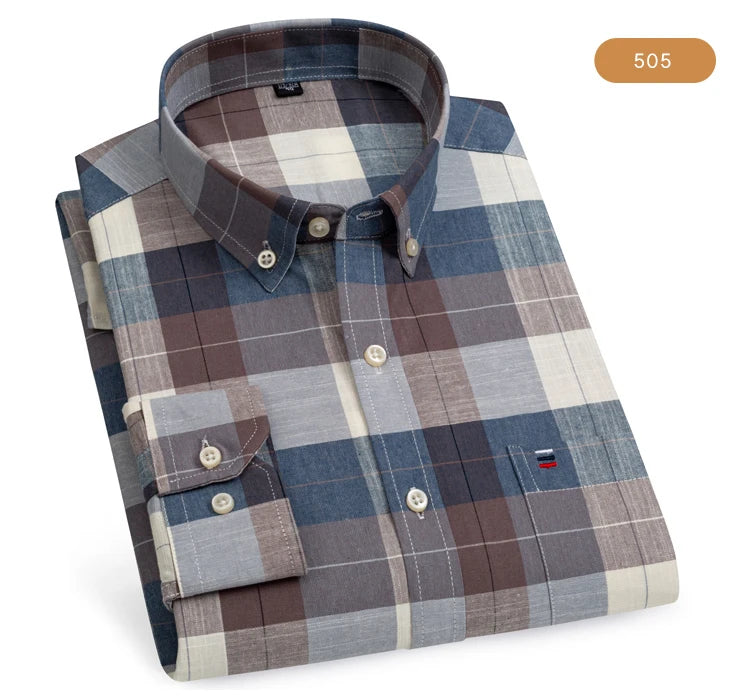 Camicia Da Uomo Oxford Abbottonata Maniche Lunghe In Cotone Al 100 Percento Con Tasca A Quadri Piccoli Stile Casual
