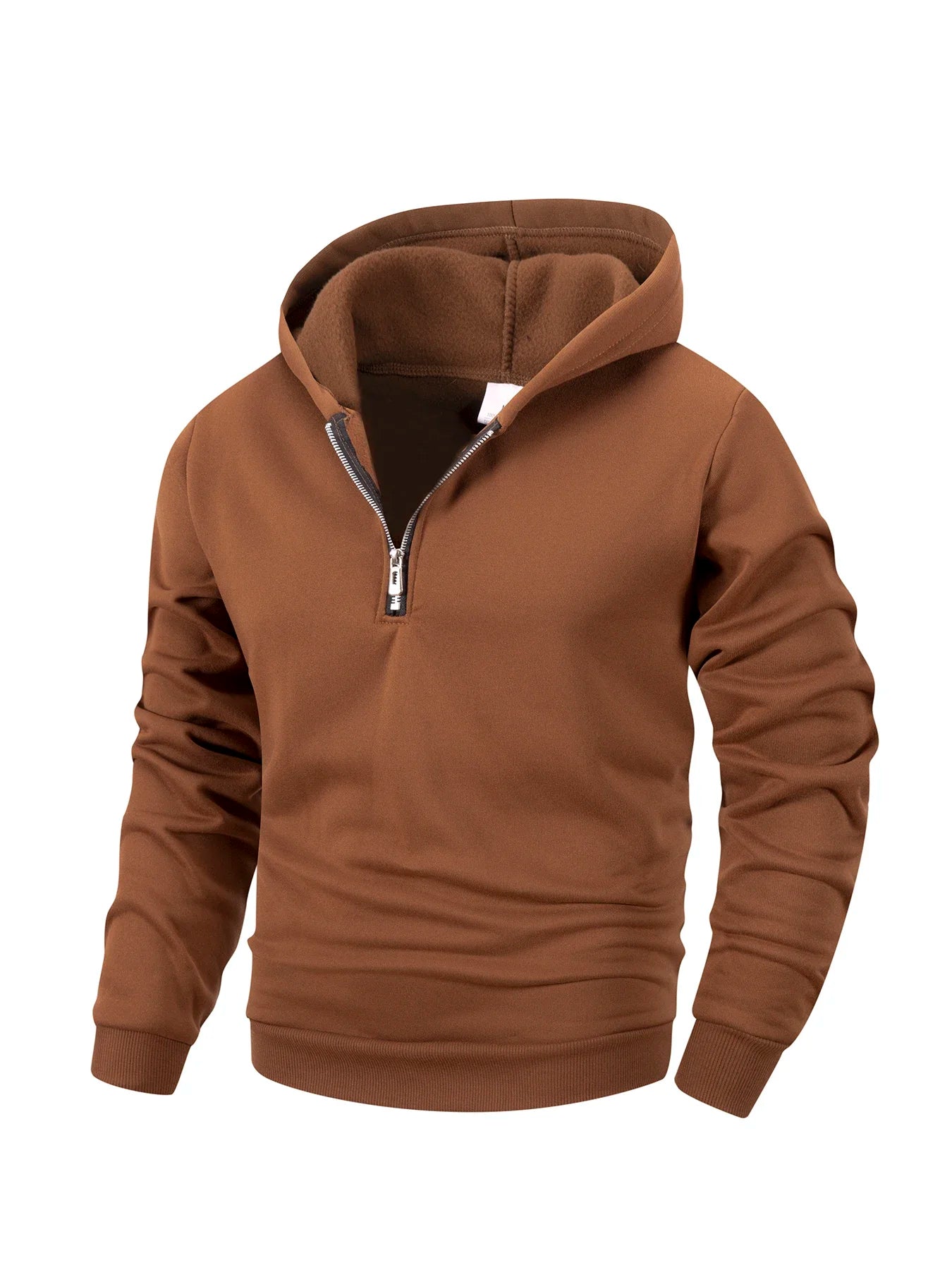 Felpa Con Cappuccio Da Uomo Casual Autunno Calda Solida Con Maniche Lunghe Mezza Cerniera Per Sport Aperto Quotidiano