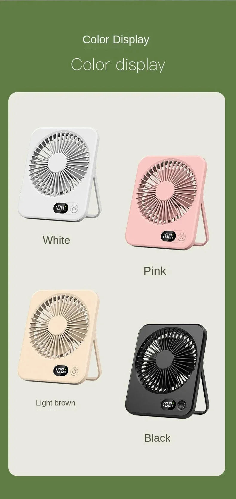 Ventilatore Da Tavolo Portatile Silenzioso Con Display Regolabile Ricaricabile A Cinque Velocità Pieghevole Da Scrivania