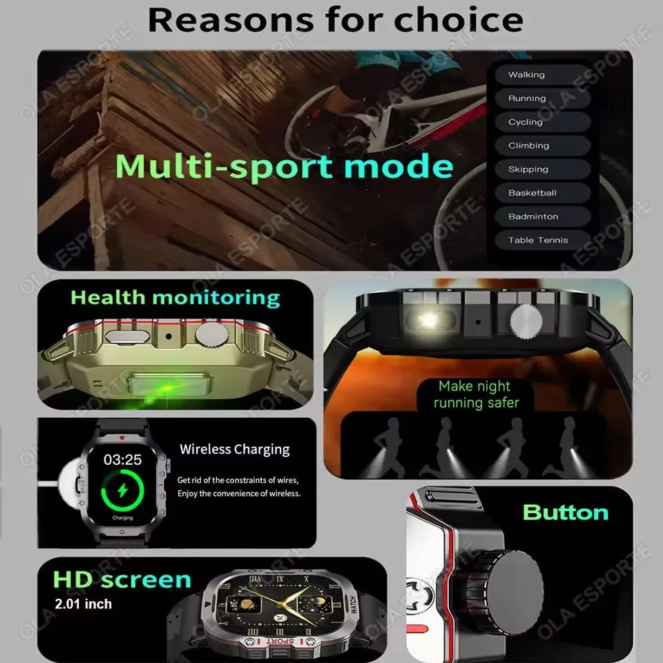 Smartwatch Militare Per Uomo 2026 IP67 3ATM GPS Bluetooth Salute Pressione Sanguigna Chiamate