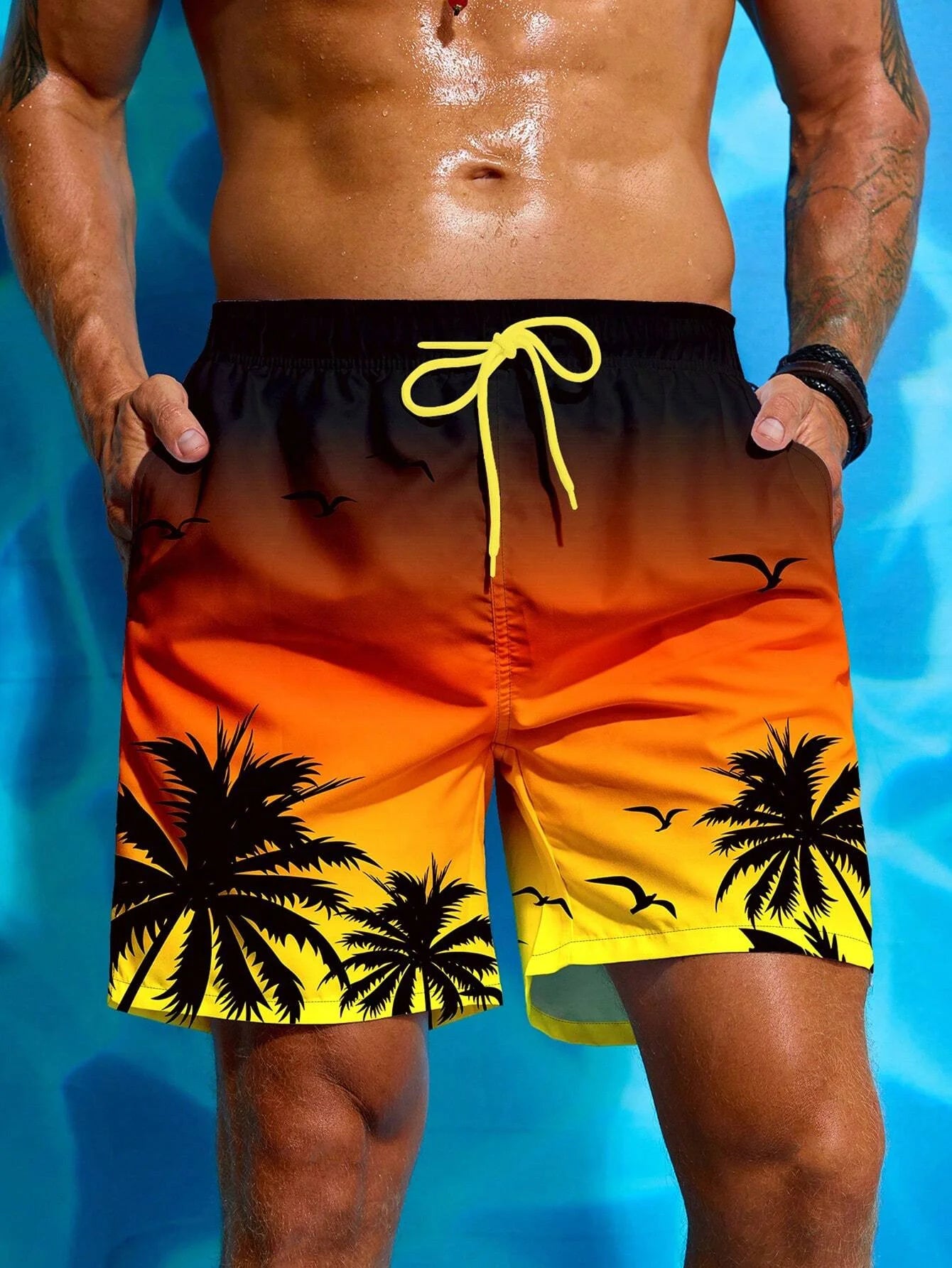 Pantaloncini Da Surf Con Coulisse In Vita E Stampa Di Palme Per Uomo Estate Traspiranti Pantaloncini Da Bagno Stampa 3D