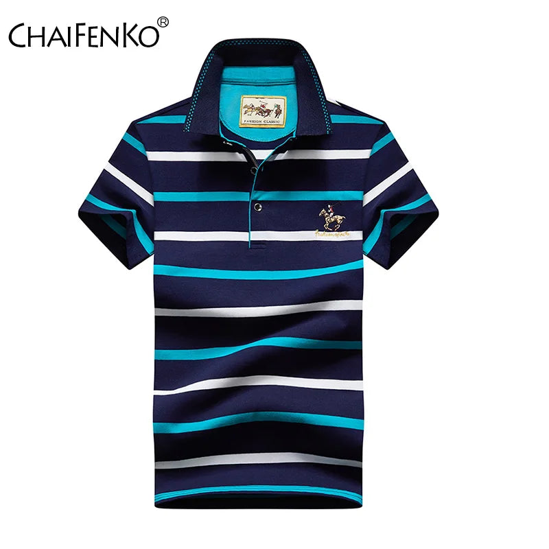 Polo Uomo Slim Fit A Righe In Puro Cotone Estate Manica Corta Collo Flip Elegante