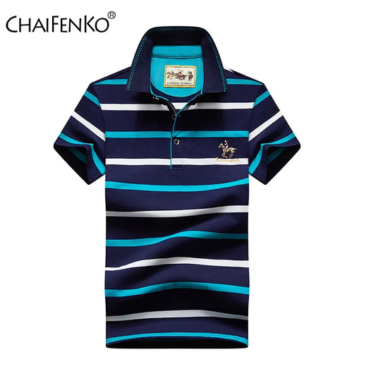 Polo Uomo Slim Fit A Righe In Puro Cotone Estate Manica Corta Collo Flip Elegante