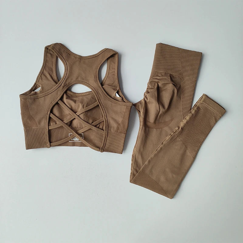 Reggiseno Sportivo Donna 2 Pezzi Set Canotta Fitness Reggiseno Antiurto Leggings Corsa Tuta Yoga Bellissimo Posteriore
