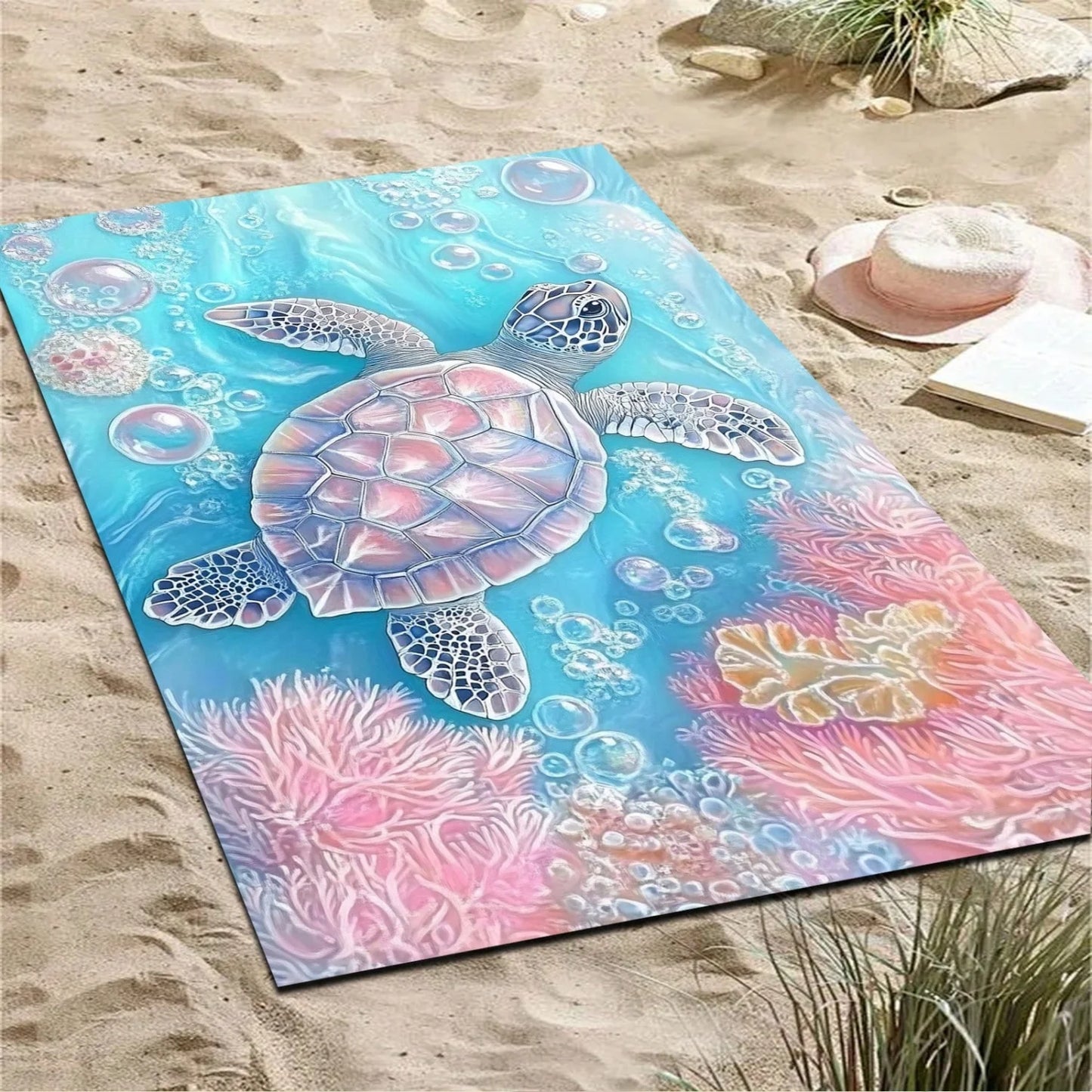 Telo Mare Con Motivo Tartaruga E Disegni Di Vita Marina Per Nuoto E Attività All Aperto