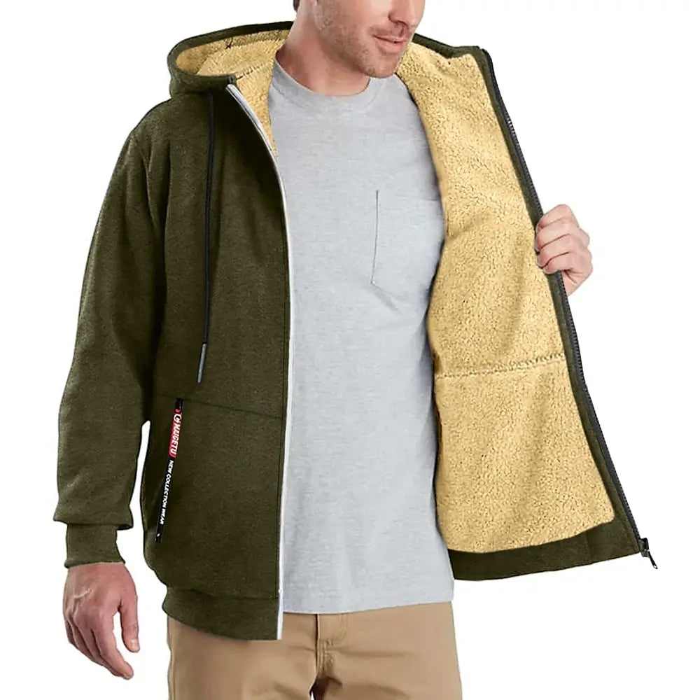 Felpa Cappotto Unisex Con Cappuccio Inverno Lana Di Agnello Tasche Frontali Cerniera Calda Foderata In Peluche Cardigan