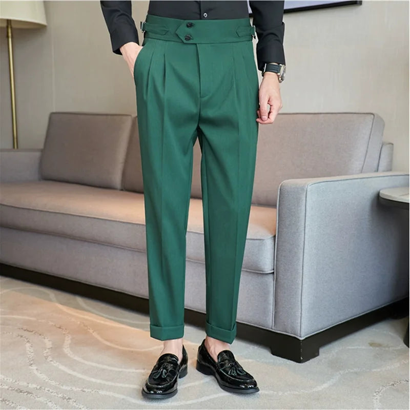 Pantaloni Formali Da Uomo Vita Alta Solidi Autunnali Cammello Slim Fit Abito Casual 2025 Hommes