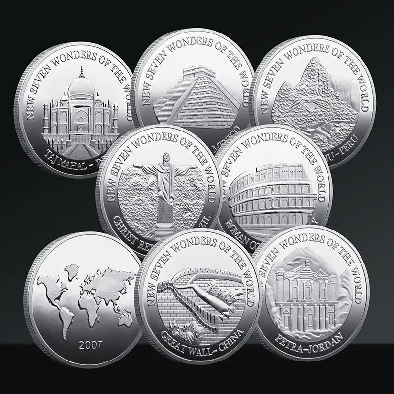 Set Di 7 Monete Placcate Oro E Argento Sette Meraviglie Del Mondo Collezione Commemorativa Viaggi
