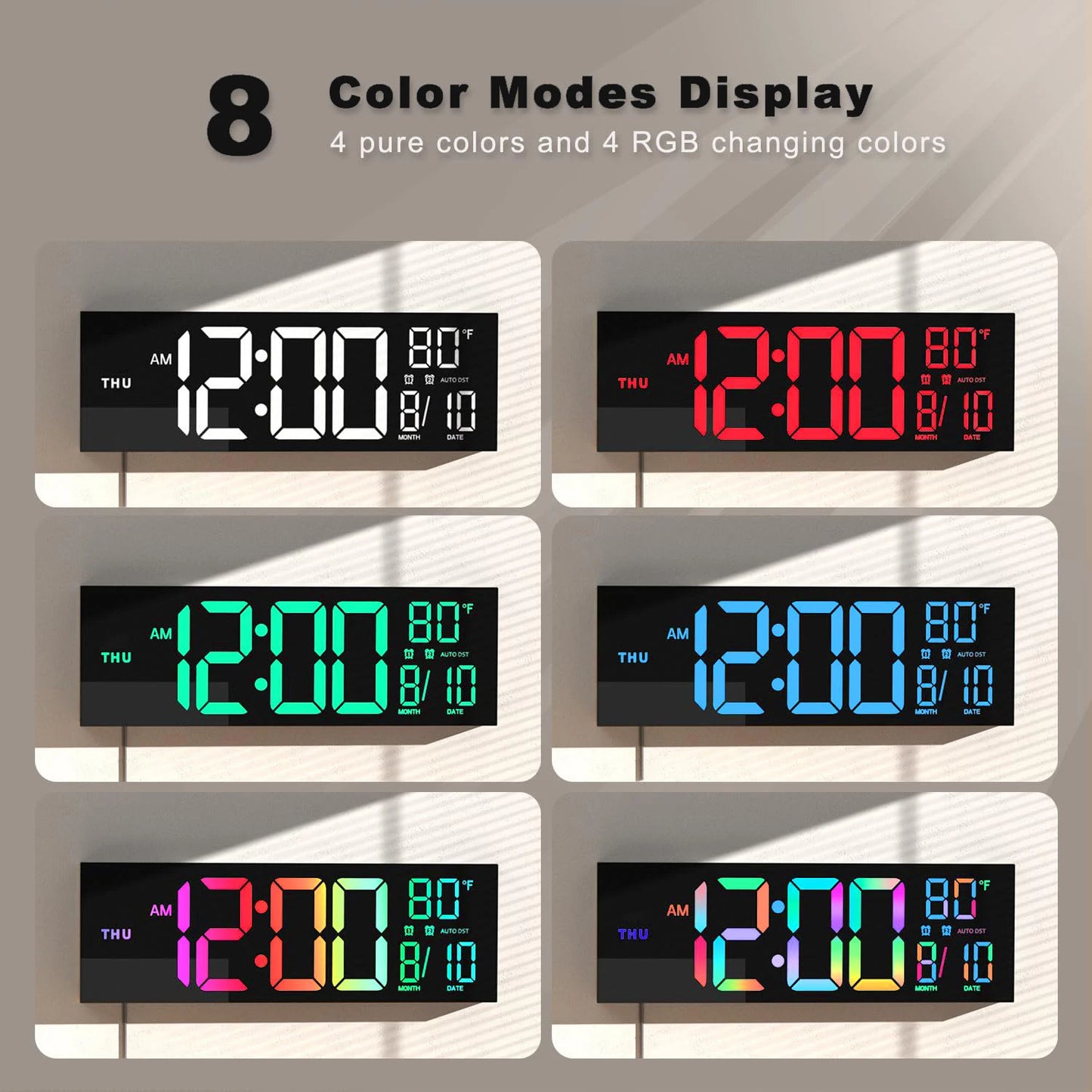 Orologio Da Parete Digitale 16 Pollici Con Display LED E Telecomando 8 Colori RGB Allarme DST Temperatura Per Soggiorno