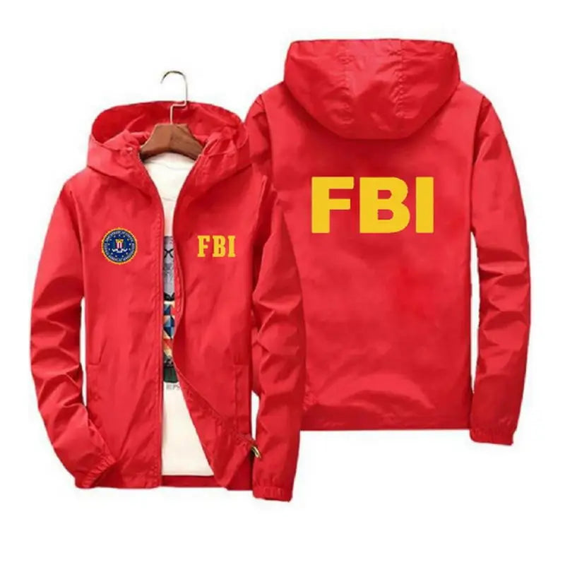 Nuova Giacca Uomo Sportiva Da Esterno Stampata FBI Alta Qualità Con Cappuccio Antivento Primaverile