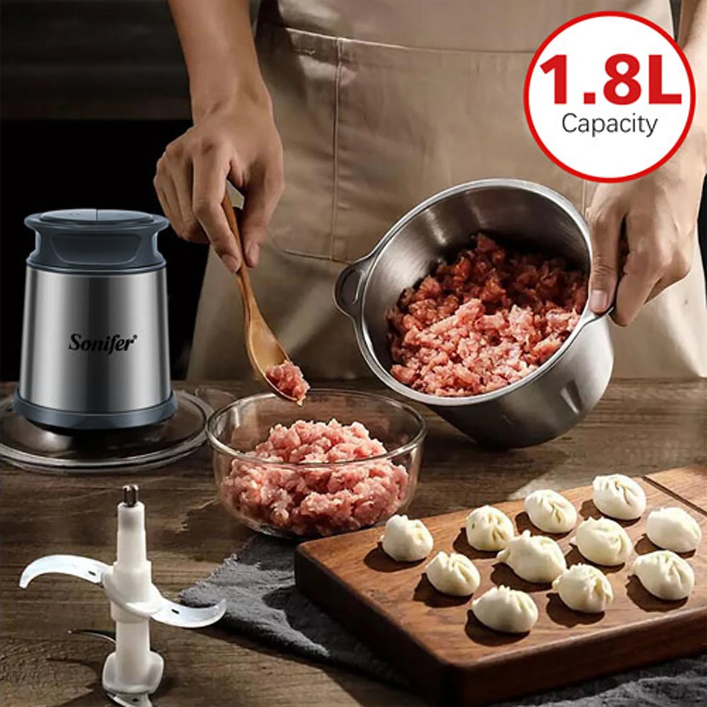 Tritatutto Elettrico 2 Velocità In Acciaio Inossidabile Tritacarne Robot Da Cucina Con Affettatrice E Frullino Per Uova