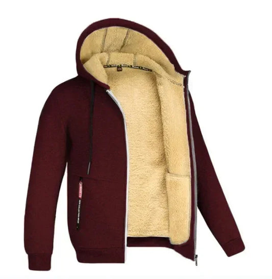Felpa con Cappuccio Calda da Uomo con Fodera in Pile di Agnello Spessa Zip Antivento Abbigliamento Sportivo Casual