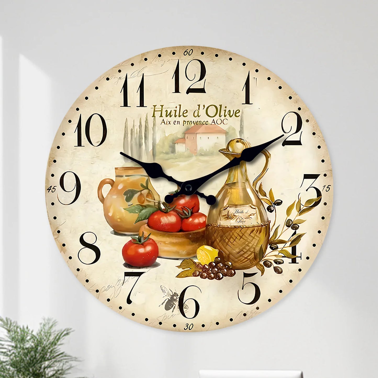 Orologio Da Parete In Legno Motivo Oliva Pomodoro Retrò Quarzo Silenzioso Per Soggiorno Cucina Letto 10 E 12 Pollici