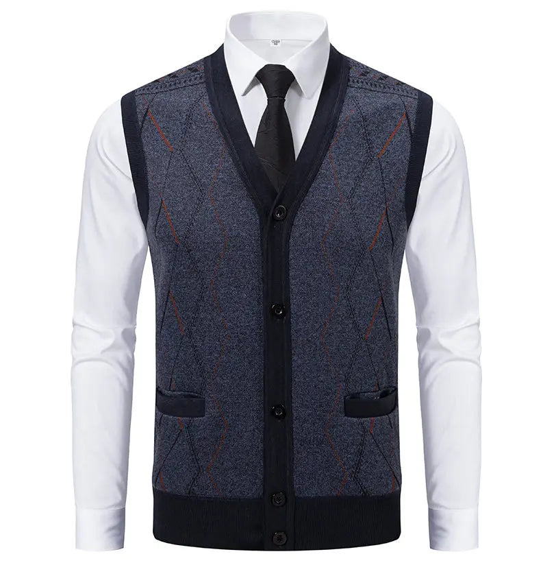 Gilet Da Uomo Con Scollo A V Senza Maniche In Maglia Lavorata Con Bottoni E Fodera In Pile Per Autunno Inverno