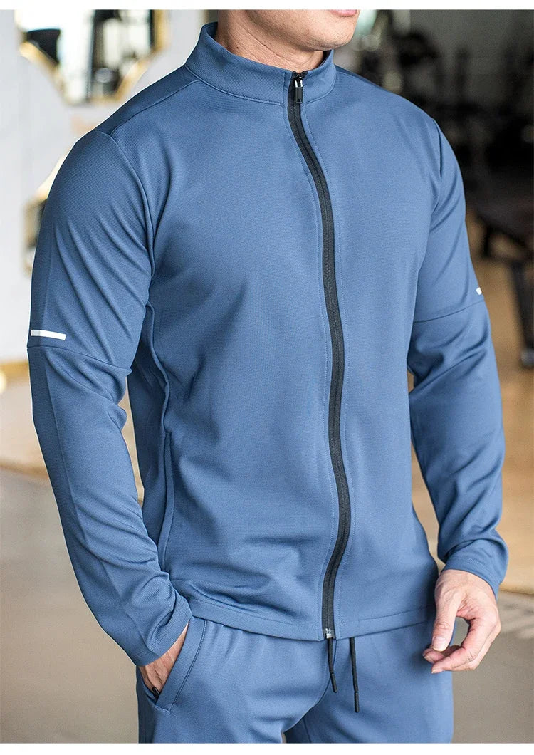 Felpa Con Zip Da Allenamento Per Uomo Manica Lunga Colletto Rialzato Tinta Unita Giacca Sportiva