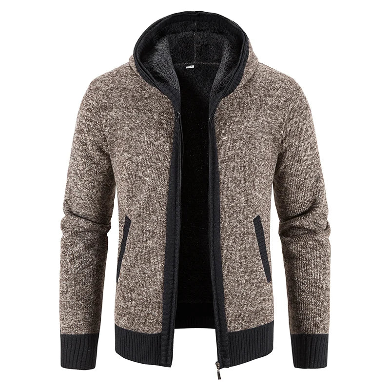 Maglione Invernale Da Uomo In Pile Con Cappuccio Cardigan Caldo Con Cerniera Lavorato A Maglia