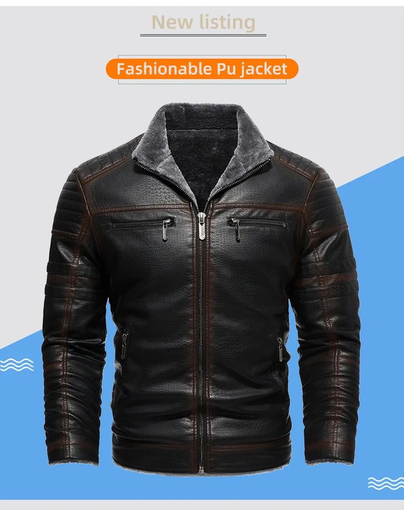 Cappotto Invernale Da Uomo In Pelle PU Addensata Peluche Caldo Retro Stile Urbano
