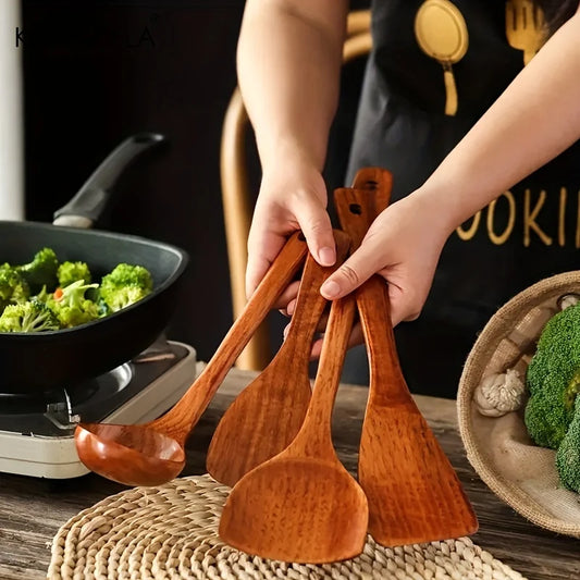 Kemorela Set Utensili Cucina In Legno 4 Pezzi Paletta Spatola Cucchiaio Pala Antiaderente Per Cottura
