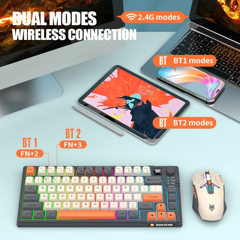 XUNFOX K920 Set Tastiera E Mouse Bluetooth Dual Mode Universali Per Laptop Ufficio E Gaming