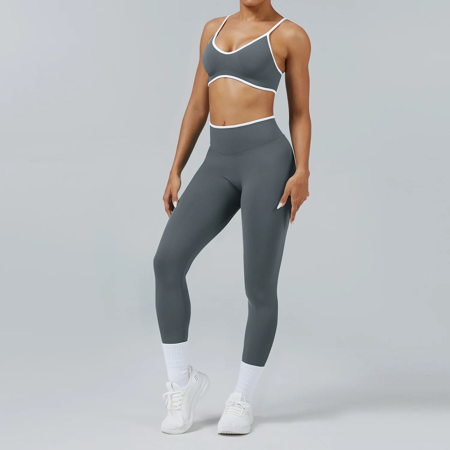 Set Fitness Da Donna 2 Pezzi Leggings Vita Alta Senza Cuciture E Reggiseno Sportivo Per Yoga Palestra Cardio Estivo
